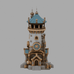 Steampunk Ancient Tower Building 002 free 3D model preview