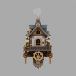 Steampunk Floating GearHouse Building 001 free 3D model preview