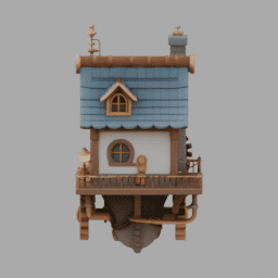 Steampunk Floating GearHouse Building 002 free 3D model preview