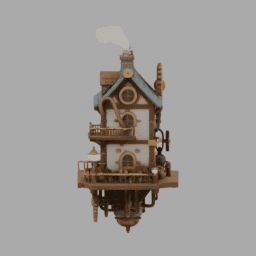 Steampunk Floating GearHouse Building 003 free 3D model preview