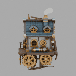 Steampunk Floating GearHouse Building 004 free 3D model preview