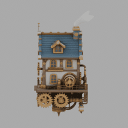 Steampunk Floating GearHouse Building 006 free 3D model preview