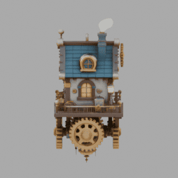 Steampunk Floating GearHouse Building 007 free 3D model preview
