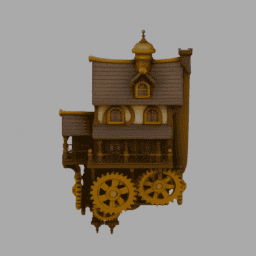 Steampunk Floating GearHouse Building 008 free 3D model preview