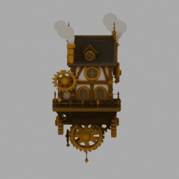 Steampunk Floating GearHouse Building 009 free 3D model preview
