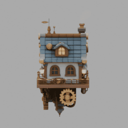 Steampunk Floating GearHouse Building 010 free 3D model preview