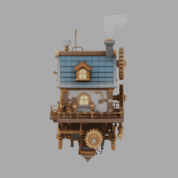 Steampunk Floating GearHouse Building 011 free 3D model preview