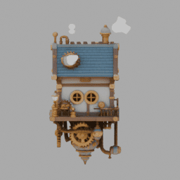 Steampunk Floating GearHouse Building 012 free 3D model preview