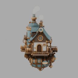 Steampunk Floating House 001 free 3D model preview