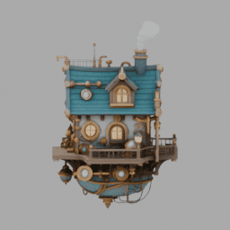 Steampunk Floating House 003 free 3D model preview