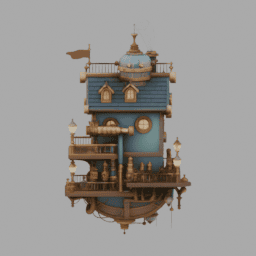 Steampunk Floating House 008 free 3D model preview