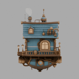 Steampunk Floating House 013 free 3D model preview