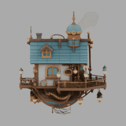 Steampunk Floating House 014 free 3D model preview