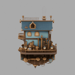 Steampunk Floating House 015 free 3D model preview