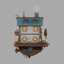 Steampunk Floating House 017 free 3D model preview
