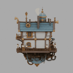 Steampunk Floating House 018 free 3D model preview