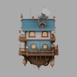 Steampunk Floating House 019 free 3D model preview