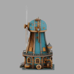 Steampunk WindWheel Building SomeColor 001 free 3D model preview