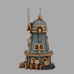 Steampunk WindWheel Building SomeColor 002 free 3D model preview