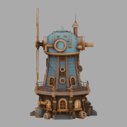Steampunk WindWheel Building SomeColor 003 free 3D model preview