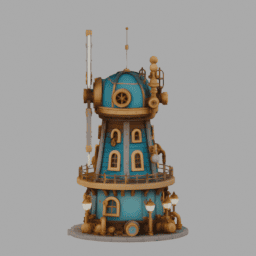 Steampunk WindWheel Building SomeColor 004 free 3D model preview