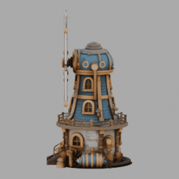 Steampunk WindWheel Building SomeColor 005 free 3D model preview