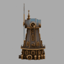 Steampunk WindWheel Building SomeColor 006 free 3D model preview