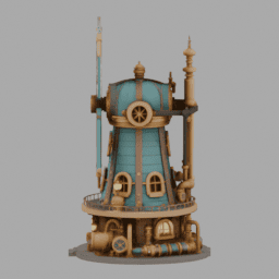 Steampunk WindWheel Building SomeColor 007 free 3D model preview