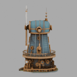 Steampunk WindWheel Building SomeColor 008 free 3D model preview
