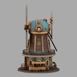 Steampunk WindWheel Building SomeColor 009 free 3D model preview