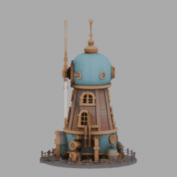 Steampunk WindWheel Building SomeColor 010 free 3D model preview