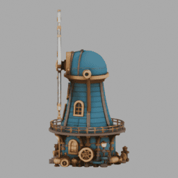 Steampunk WindWheel Building SomeColor 011 free 3D model preview