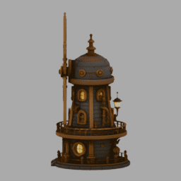 Steampunk WindWheel Building SomeColor 012 free 3D model preview