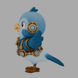 Steampunk Blue Bird ChibiCharacter TPose 001 free 3D model preview