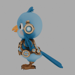 Steampunk Blue Bird ChibiCharacter TPose 002 free 3D model preview