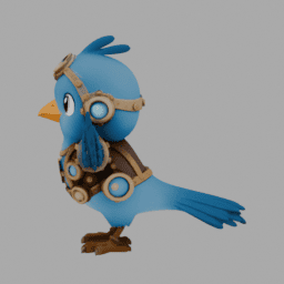 Steampunk Blue Bird ChibiCharacter TPose 003 free 3D model preview