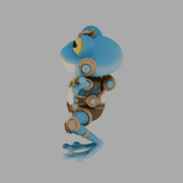 Steampunk Blue Frog ChibiCharacter TPose 001 free 3D model preview