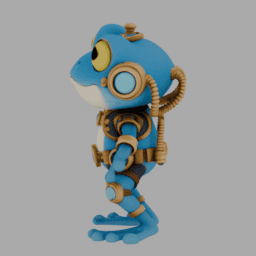 Steampunk Blue Frog ChibiCharacter TPose 003 free 3D model preview