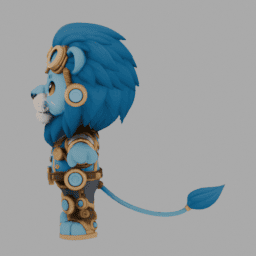 Steampunk Blue Lion ChibiCharacter TPose 001 free 3D model preview