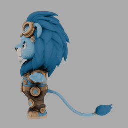Steampunk Blue Lion ChibiCharacter TPose 002 free 3D model preview