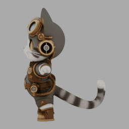 Steampunk Cat Chibi TPose 001 free 3D model preview