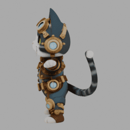 Steampunk Cat Chibi TPose 002 free 3D model preview