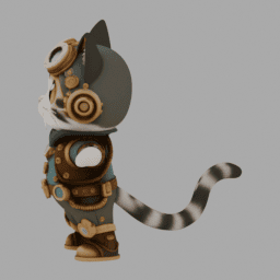 Steampunk Cat Chibi TPose 004 free 3D model preview