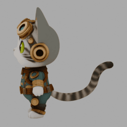 Steampunk Cat Chibi TPose 006 free 3D model preview
