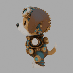 Steampunk Dog Chibi TPose 002 free 3D model preview