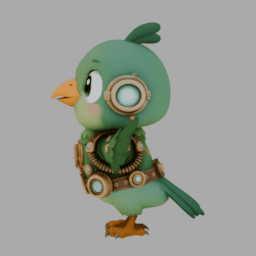 Steampunk Green Bird ChibiCharacter TPose 001 free 3D model preview