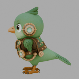 Steampunk Green Bird ChibiCharacter TPose 002 free 3D model preview