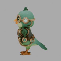 Steampunk Green Bird ChibiCharacter TPose 003 free 3D model preview