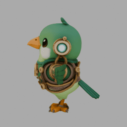 Steampunk Green Bird ChibiCharacter TPose 004 free 3D model preview