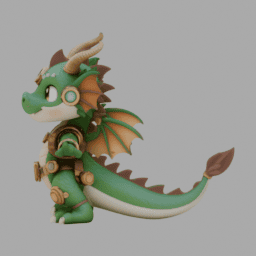 Steampunk Green Dragon ChibiCharacter TPose 001 free 3D model preview